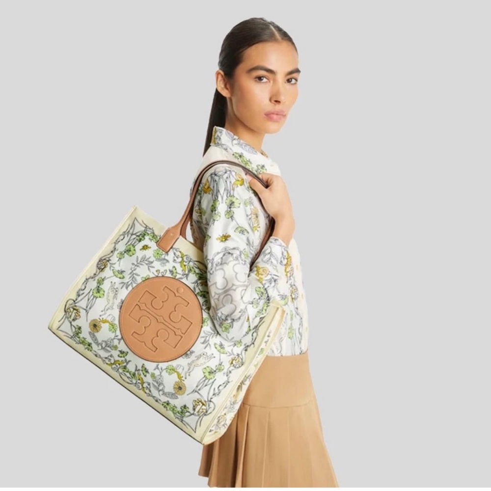 Tory Burch Ella Large Nylon Shoulder Tote Rabbit Field Meadow AUTHENTIC - NWT